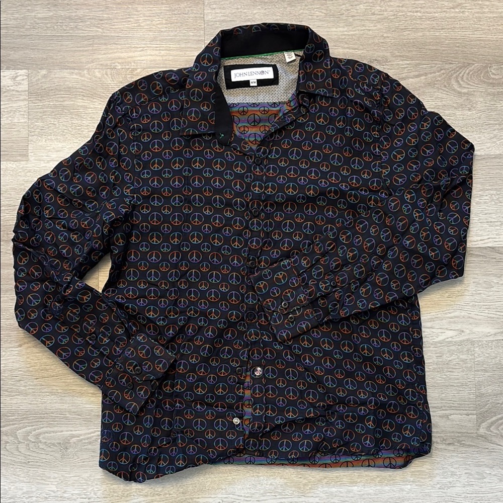 New without tags: John Lennon Men's Black Peace Sign Casual Button Down Shirt​